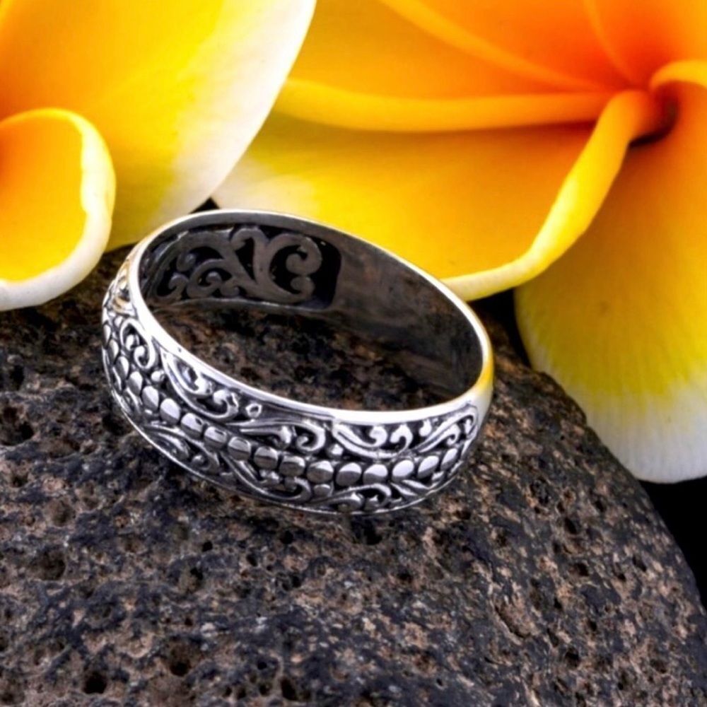 Sterling Silver Engraved Bali Design Band Ring NEW